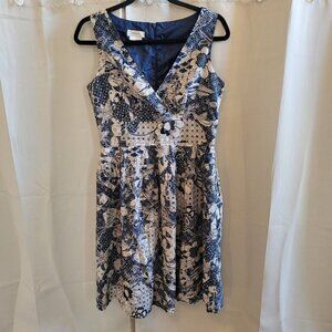 ARtsy Womens Dress Size 6 Blue Faux Wrap Floral 100% Cotton Beachy Boho 16265